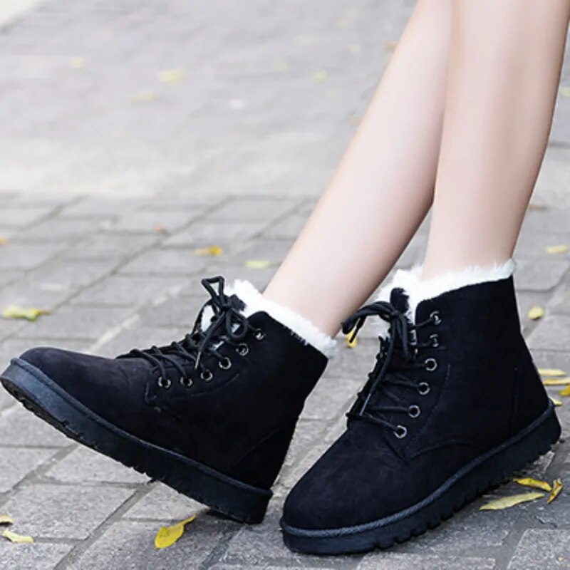 Cozy-Lined Women's Lace-Up Ankle Boots with Slip-Resistant Sole