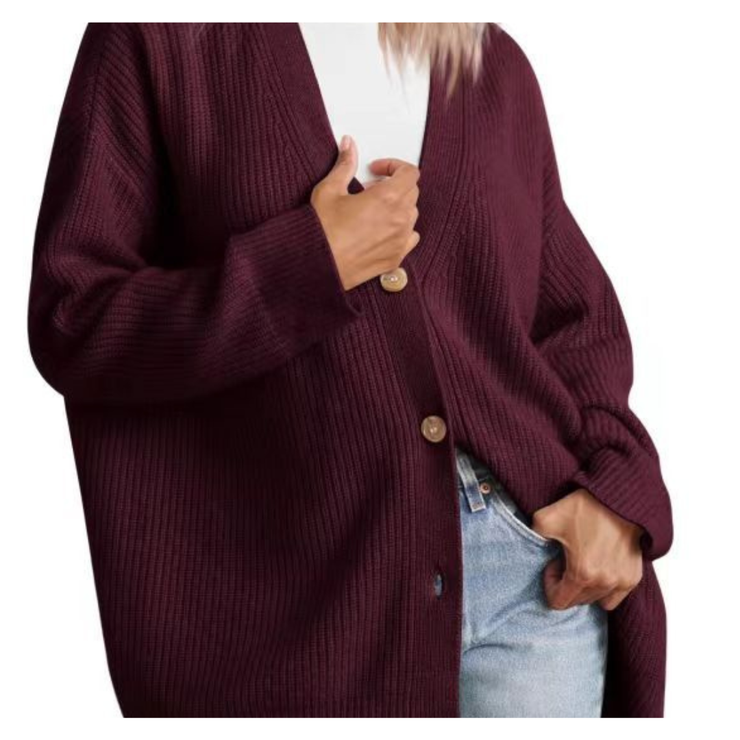Cozy Women's Long Knitted Button-Up Cardigan