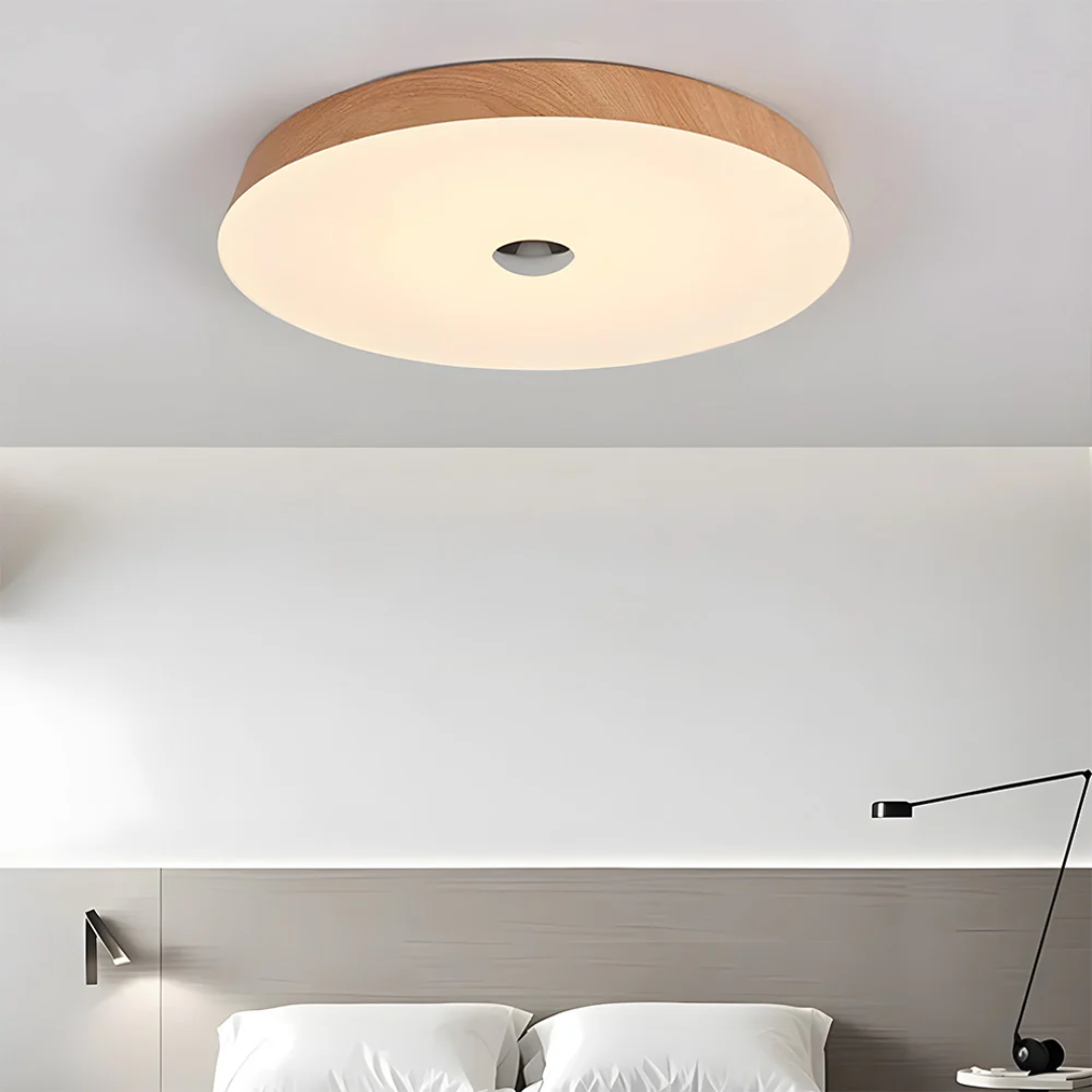 Evon - Lampada LED da soffitto rotonda con elegante finitura in legno naturale