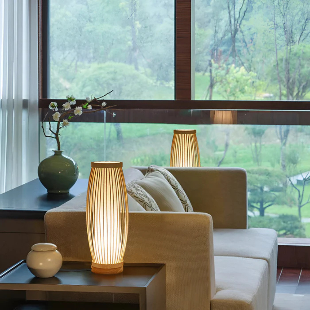 Theia - Lampada da Tavolo LED in Legno di Bambù in Stile Giapponese
