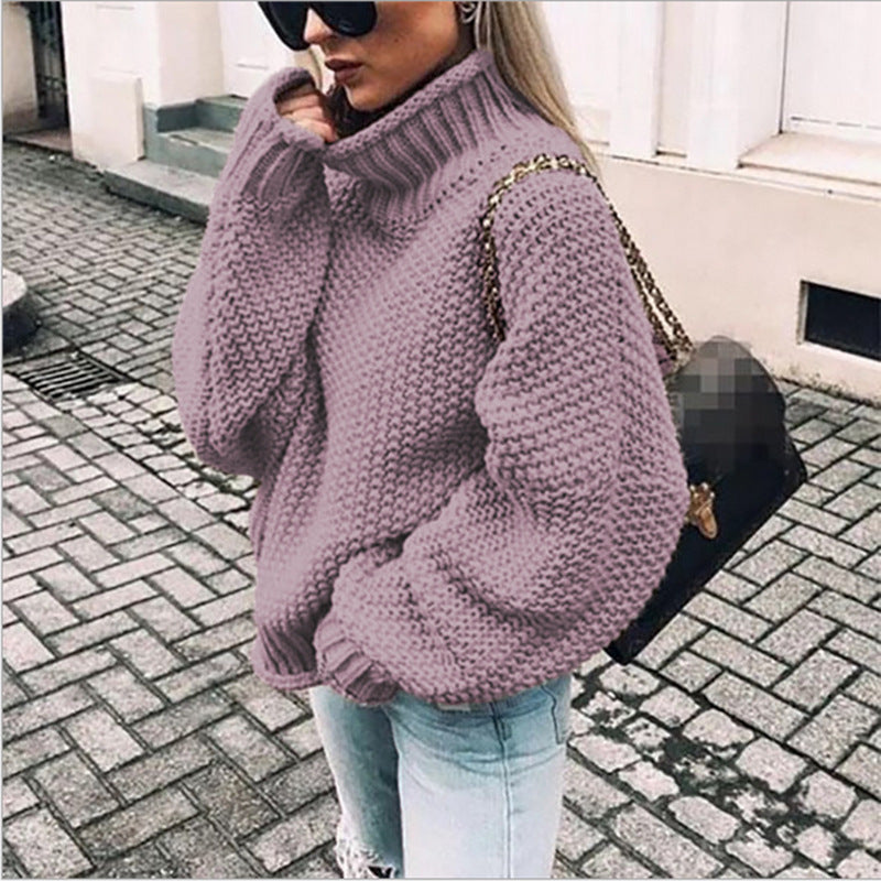 Plus Size Oversized Chunky Knit Turtleneck Sweater for Women