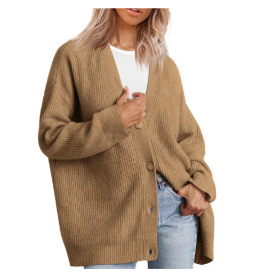 Cozy Women's Long Knitted Button-Up Cardigan