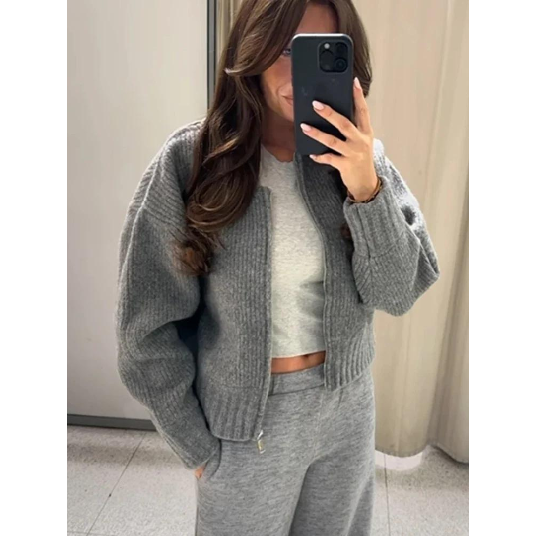 Orhaney | Women's Round Neck Zip-Up Cardigan