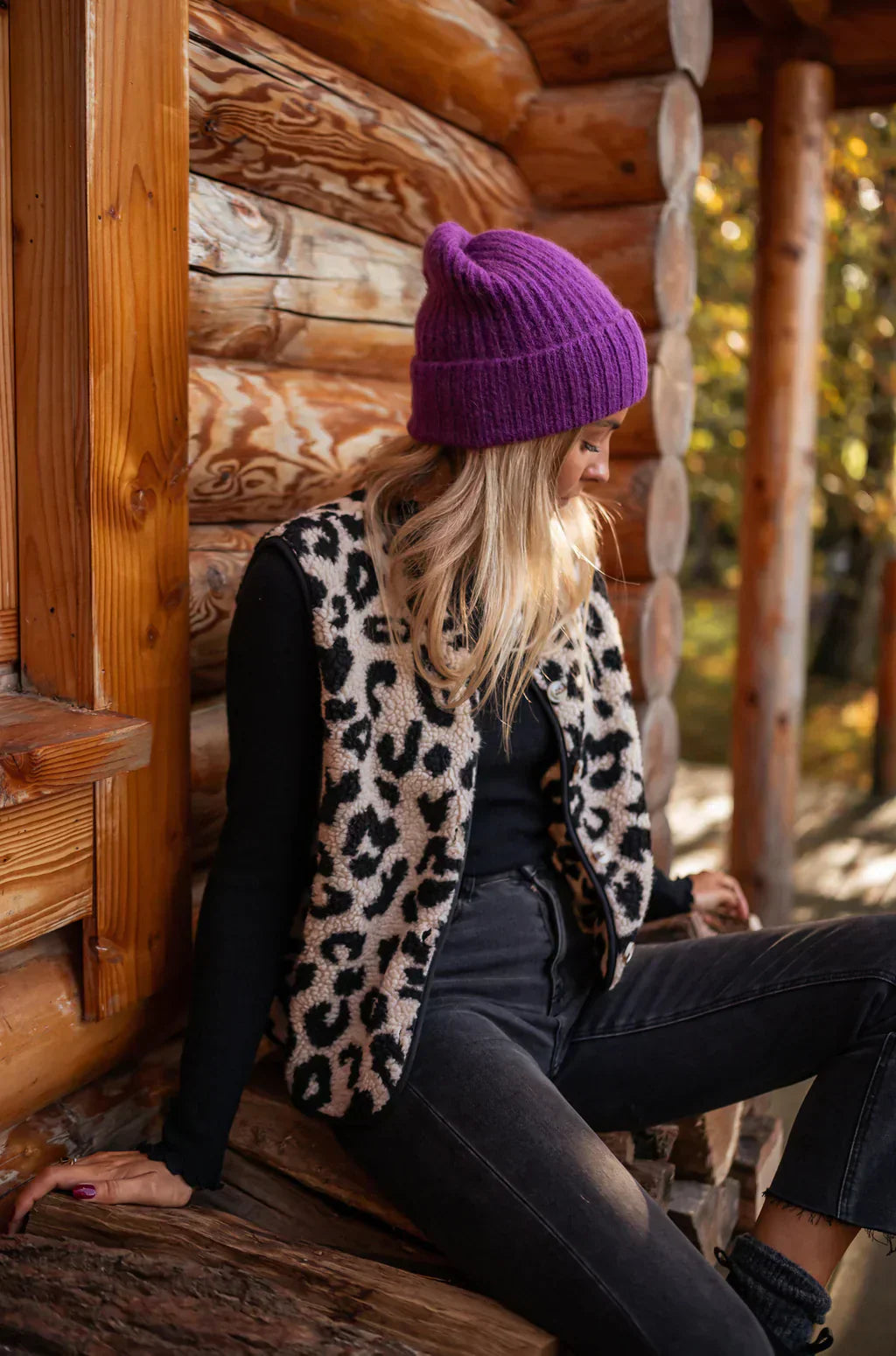 Leopard Print Knit Vest with Button Front for Women