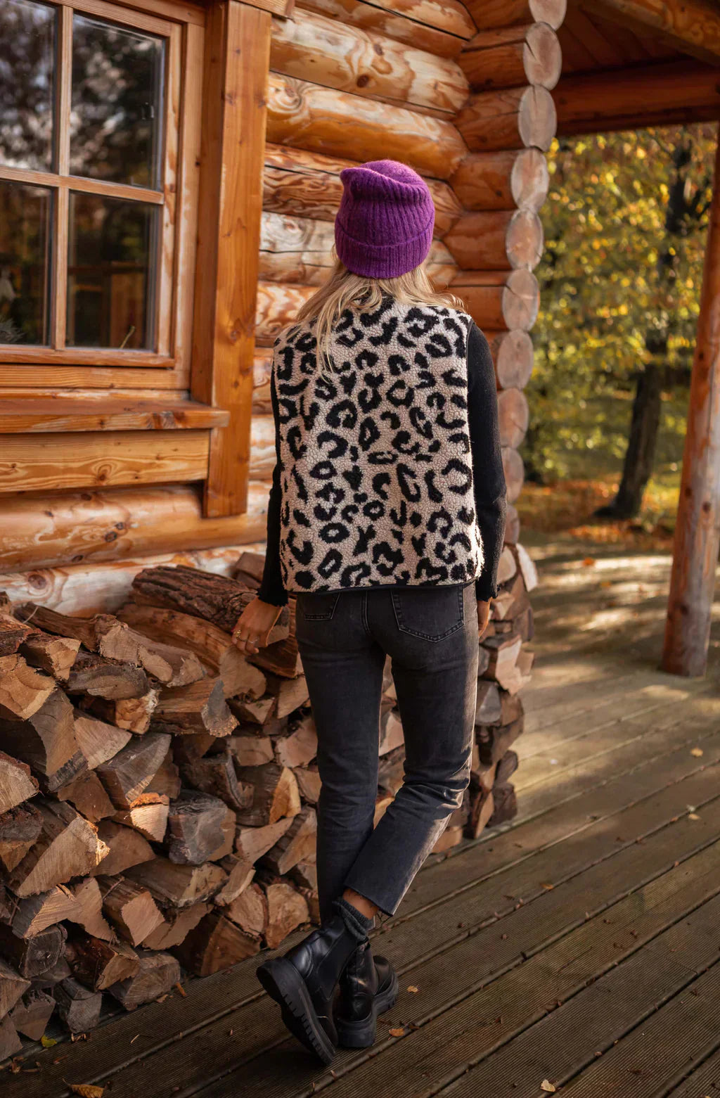 Leopard Print Knit Vest with Button Front for Women
