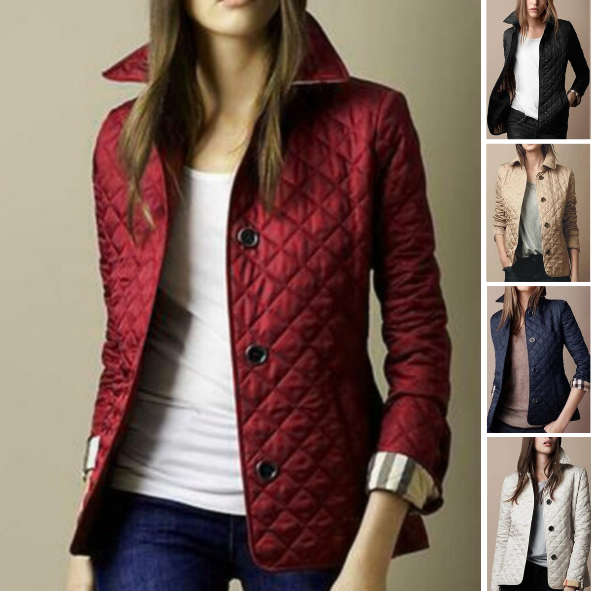 Women's Quilted Bomber Jacket Featuring Button Closure and Convertible Cuffs