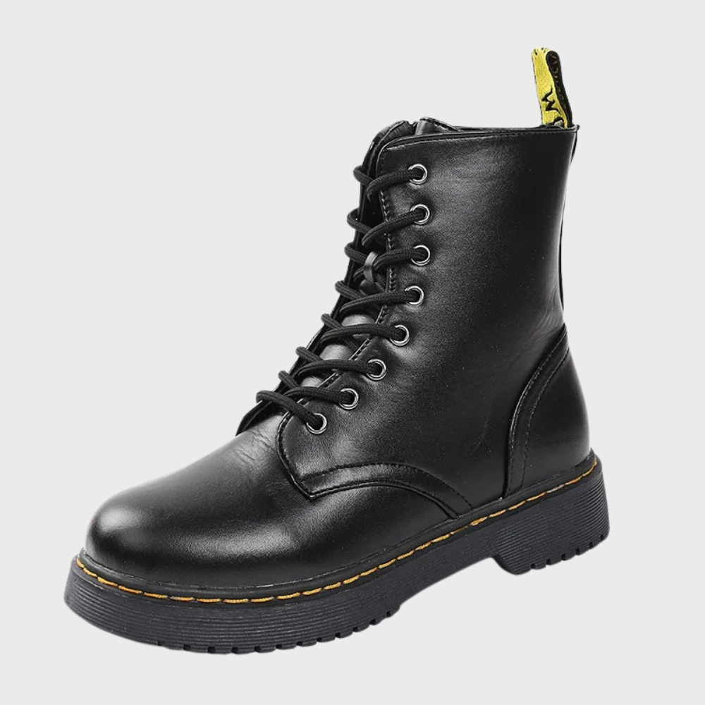 Women's Lace-Up Combat Boots with Durable Sole and Side Zipper