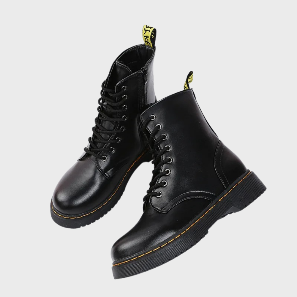 Women's Lace-Up Combat Boots with Durable Sole and Side Zipper