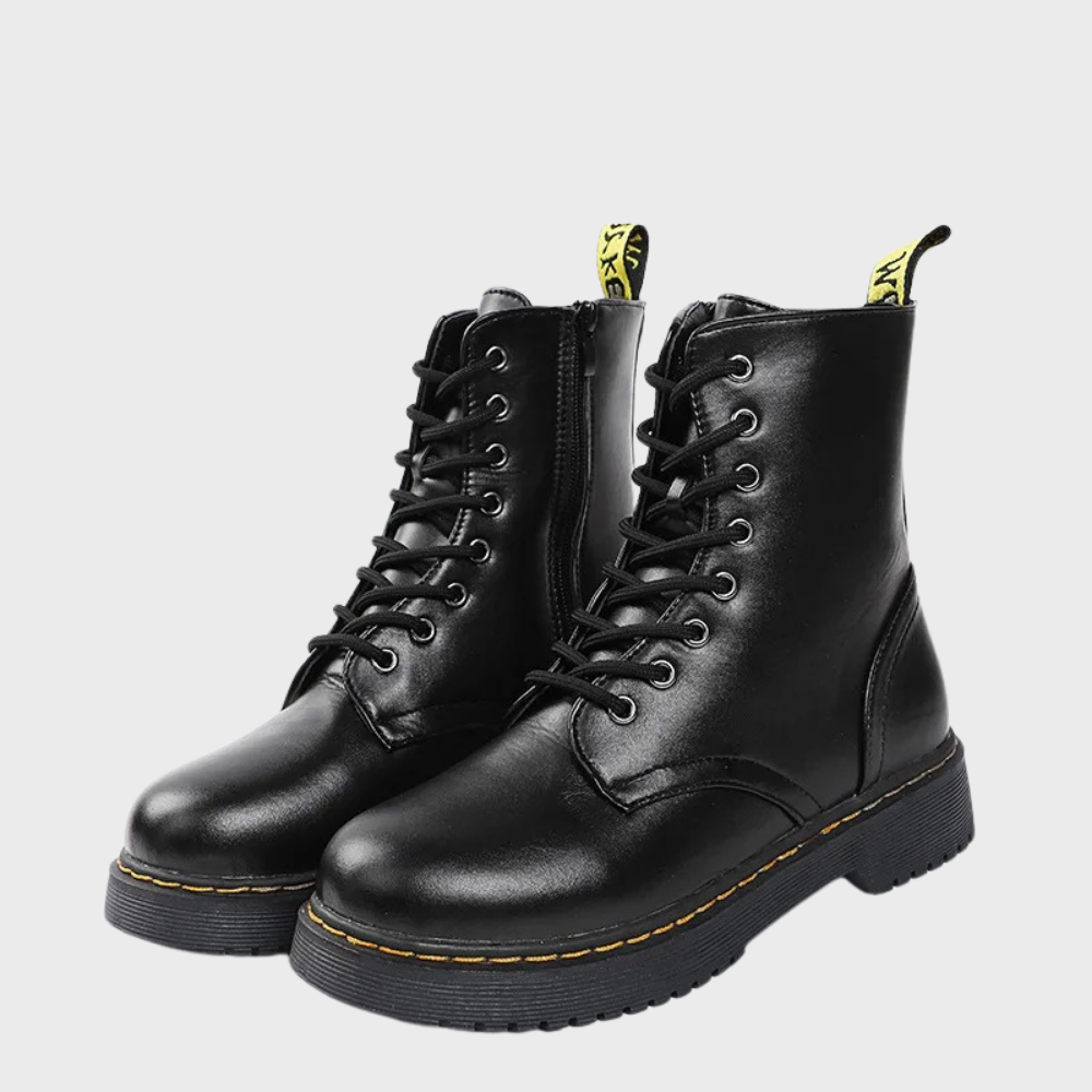 Women's Lace-Up Combat Boots with Durable Sole and Side Zipper