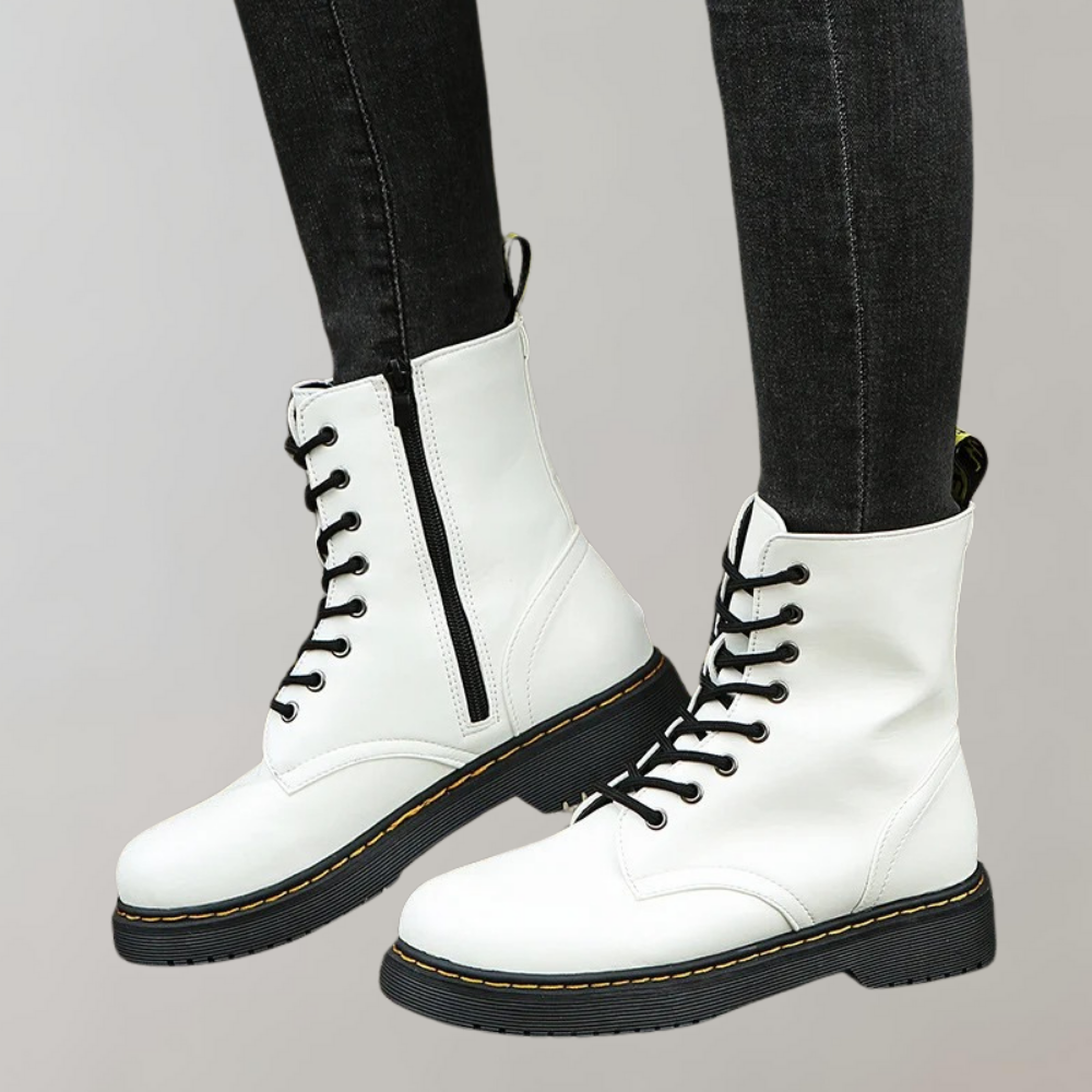 Women's Lace-Up Combat Boots with Durable Sole and Side Zipper