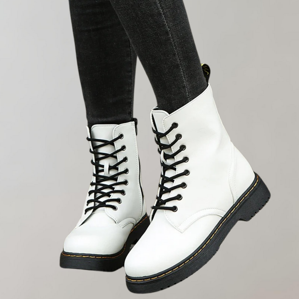 Women's Lace-Up Combat Boots with Durable Sole and Side Zipper