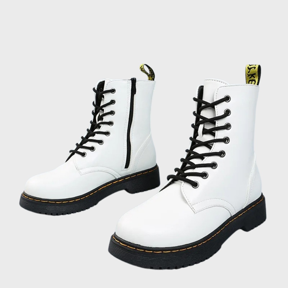 Women's Lace-Up Combat Boots with Durable Sole and Side Zipper
