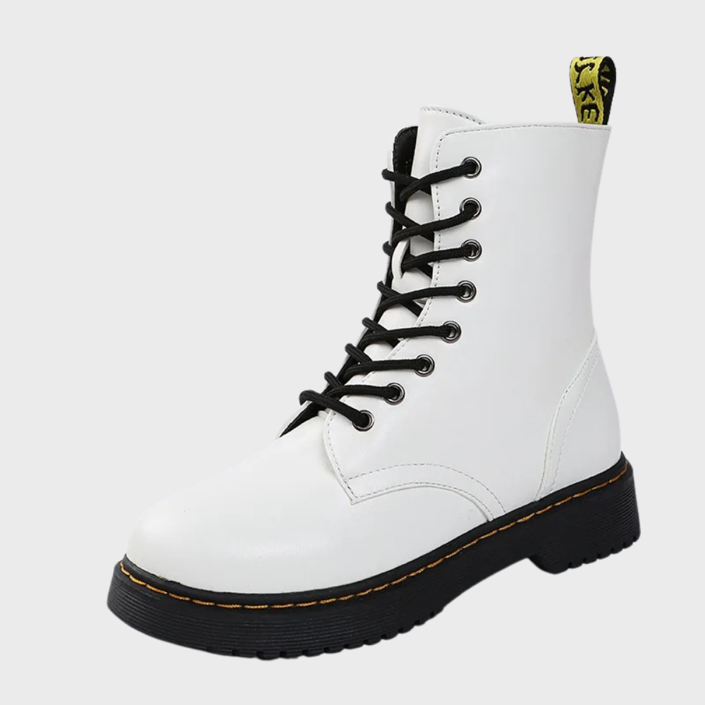 Women's Lace-Up Combat Boots with Durable Sole and Side Zipper