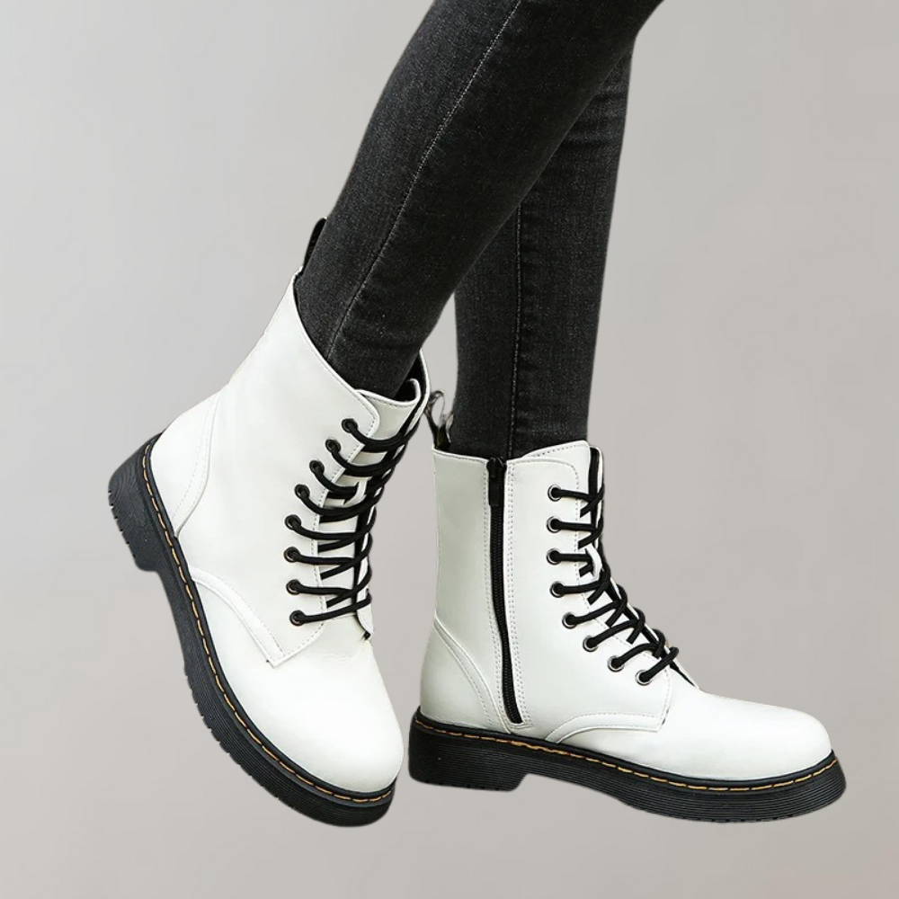 Women's Lace-Up Combat Boots with Durable Sole and Side Zipper