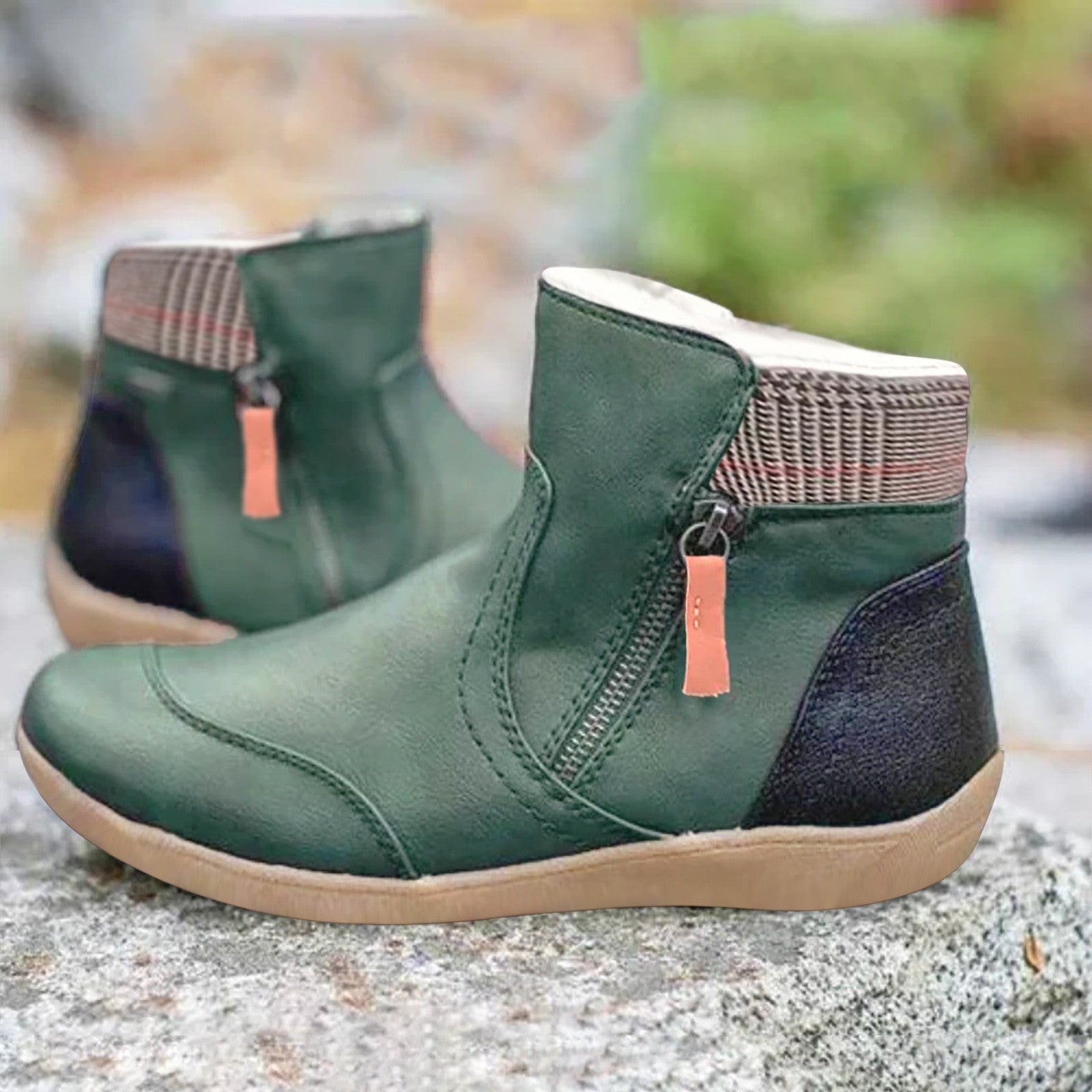 Women's Ankle Boots with Side Zipper and Padded Collar