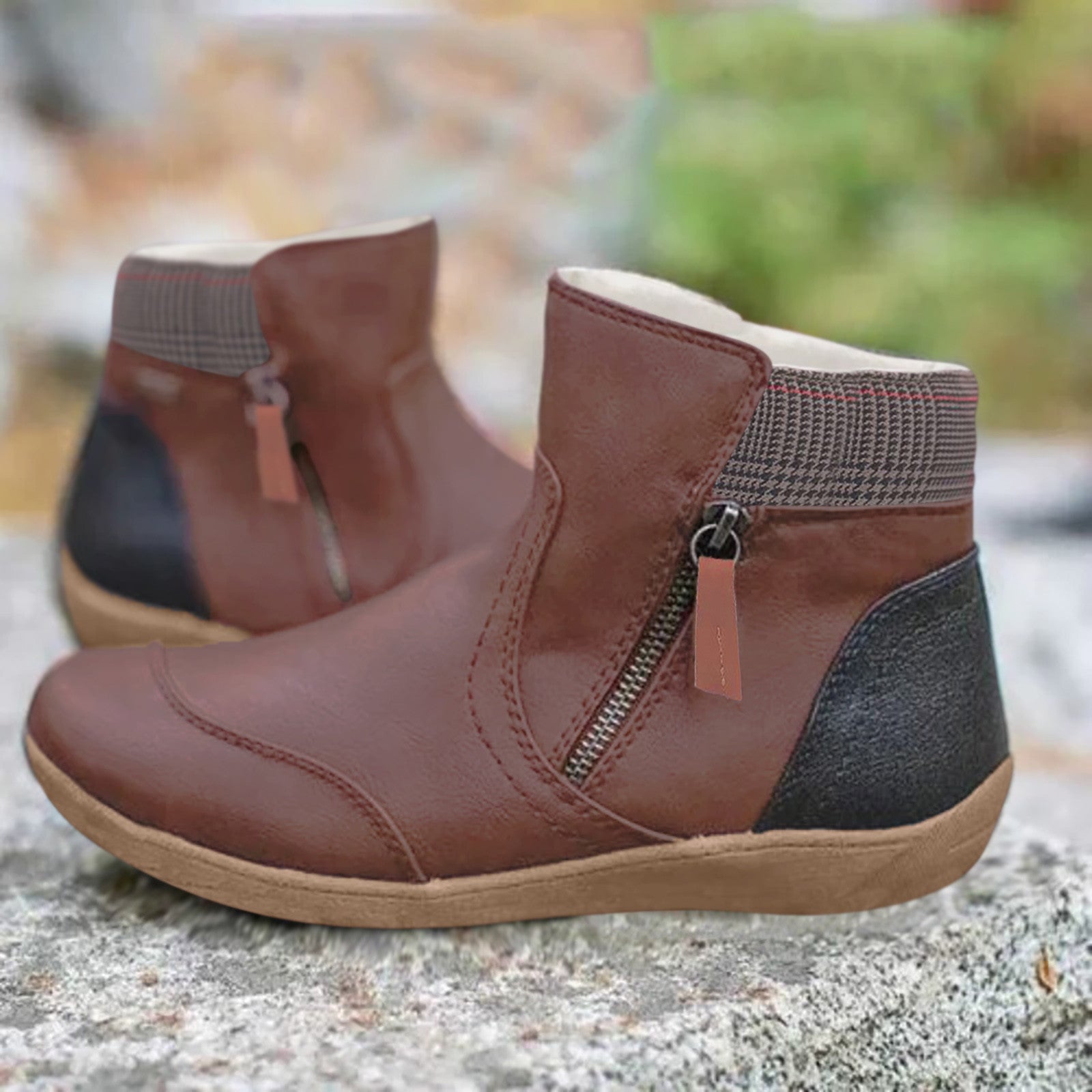 Women's Ankle Boots with Side Zipper and Padded Collar