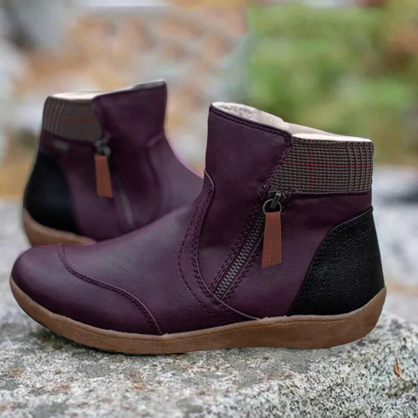 Women's Ankle Boots with Side Zipper and Padded Collar