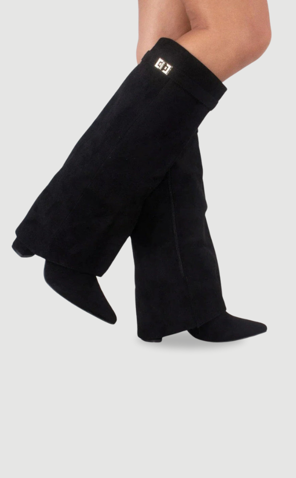 Women's Knee-High Boots with Block Heel and Wide Flare Top