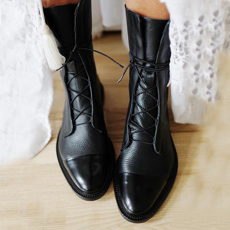 Chic Mid-Calf Lace-Up Women's Boots with Low Heel