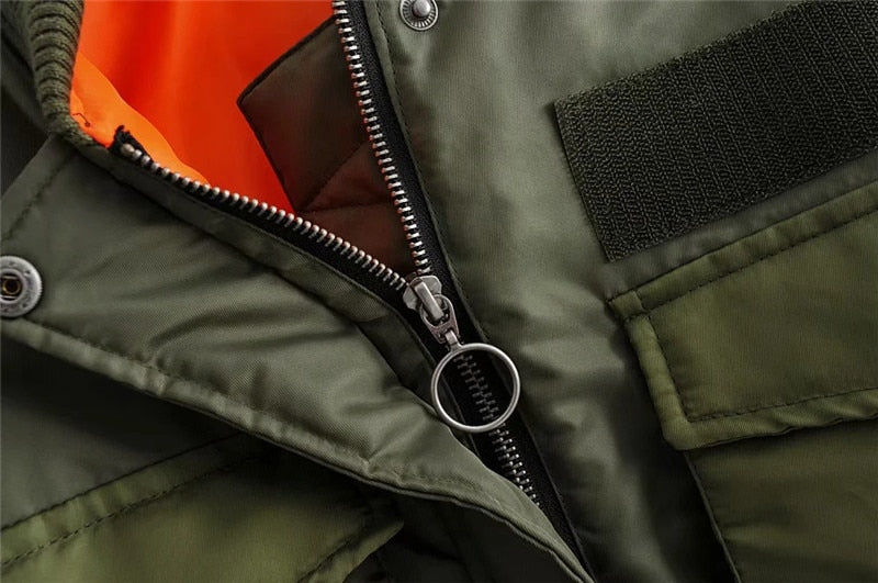 Women's Cropped Utility Bomber Jacket with Patch Pockets and Zippered Sleeves