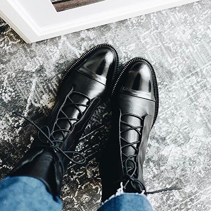 Chic Mid-Calf Lace-Up Women's Boots with Low Heel