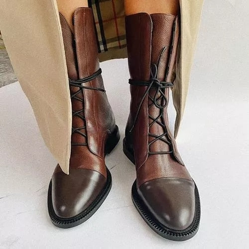 Chic Mid-Calf Lace-Up Women's Boots with Low Heel