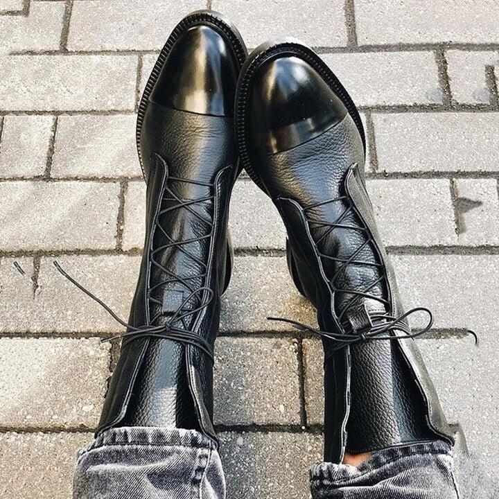 Chic Mid-Calf Lace-Up Women's Boots with Low Heel