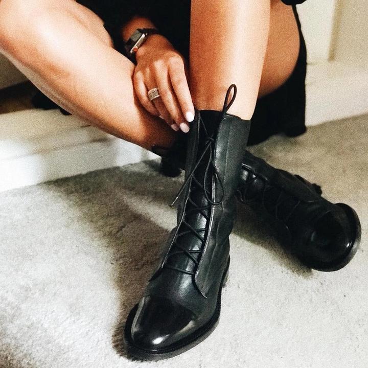 Chic Mid-Calf Lace-Up Women's Boots with Low Heel