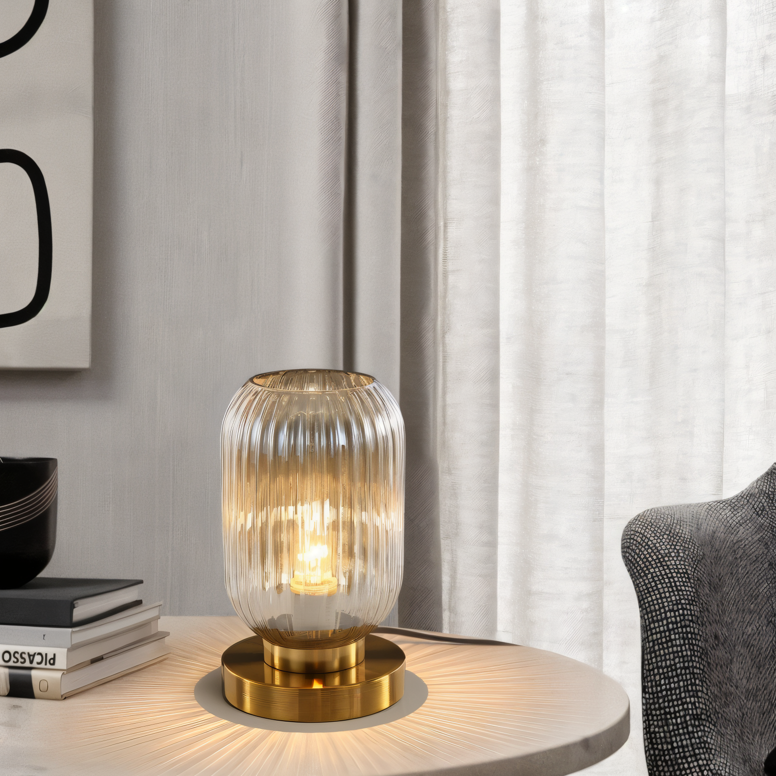 Oriantha - Lampada da Tavolo in Stile Nordico con Vetro Striato