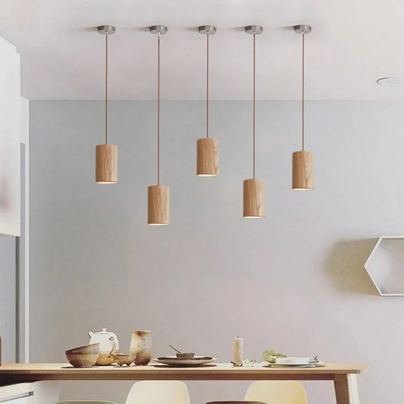 Thalene - Lampada a sospensione moderna in legno scandinavo con illuminazione LED