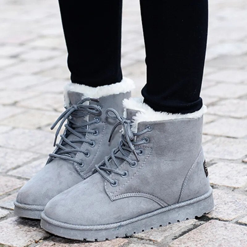 Cozy-Lined Women's Lace-Up Ankle Boots with Slip-Resistant Sole