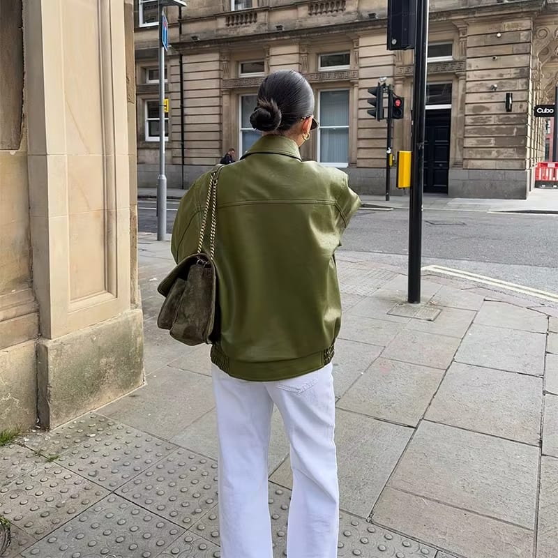 Women's Oversized Zip-Front Jacket with Flap Pockets