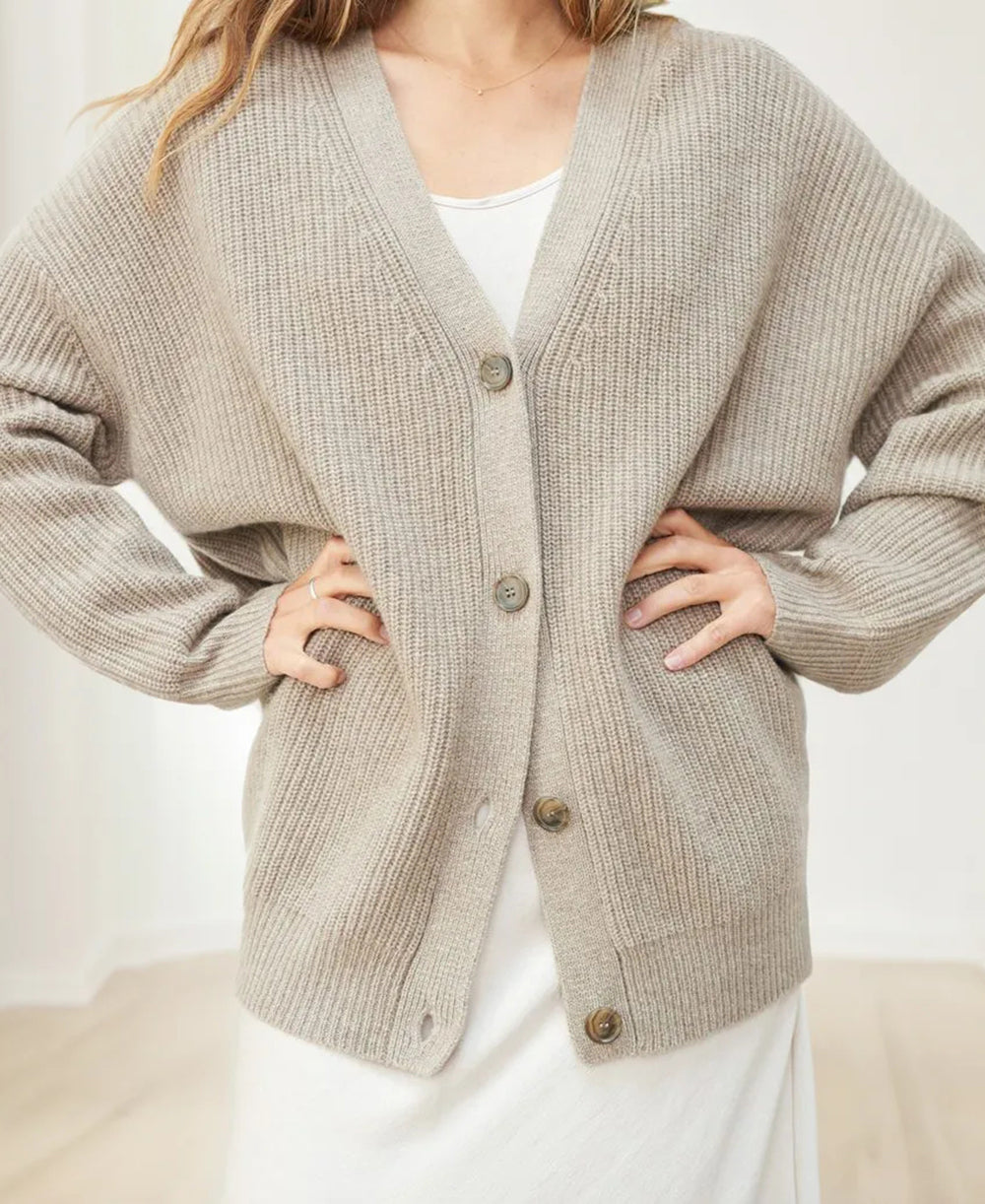 Women's Oversized Button-Up Cardigan in Cozy Ribbed Knit