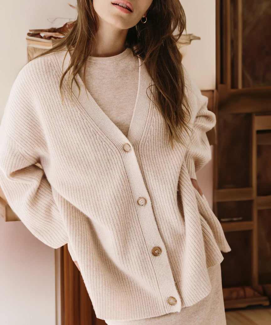 Women's Oversized Button-Up Cardigan in Cozy Ribbed Knit