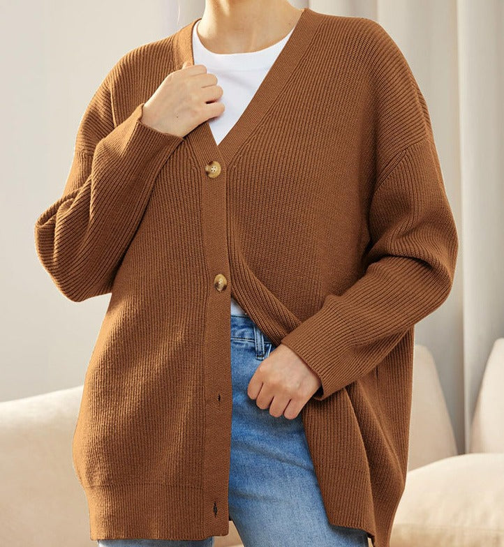 Women's Oversized Button-Up Cardigan in Cozy Ribbed Knit