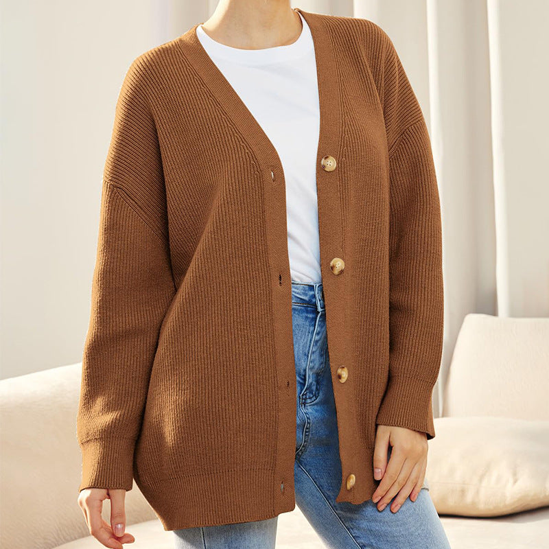 Women's Oversized Button-Up Cardigan in Cozy Ribbed Knit