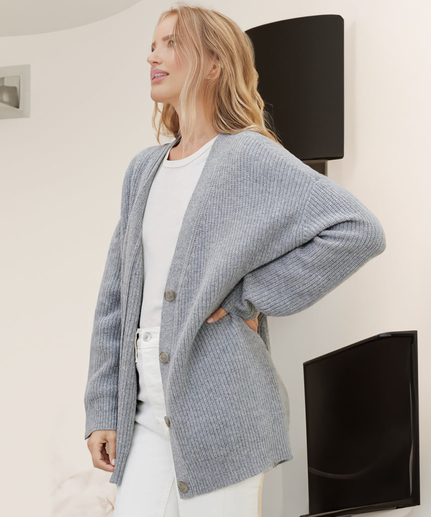 Women's Oversized Button-Up Cardigan in Cozy Ribbed Knit