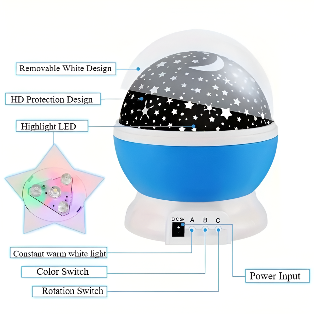 Vitala - Lampada Notturna Proiettore di Stelle con Design Rotante del Cielo