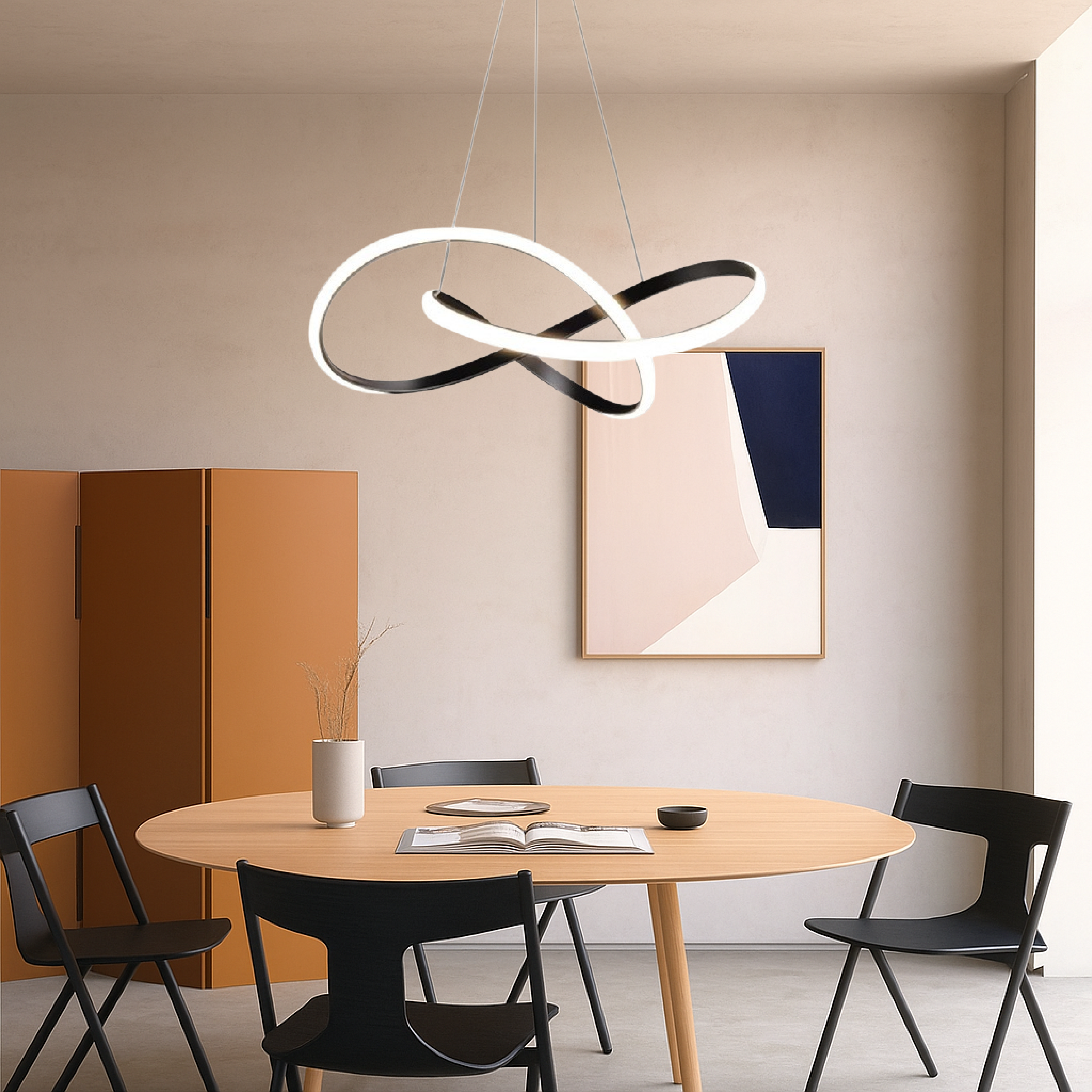Camara - Lampada a Sospensione Moderna in Alluminio Nero per Sala da Pranzo
