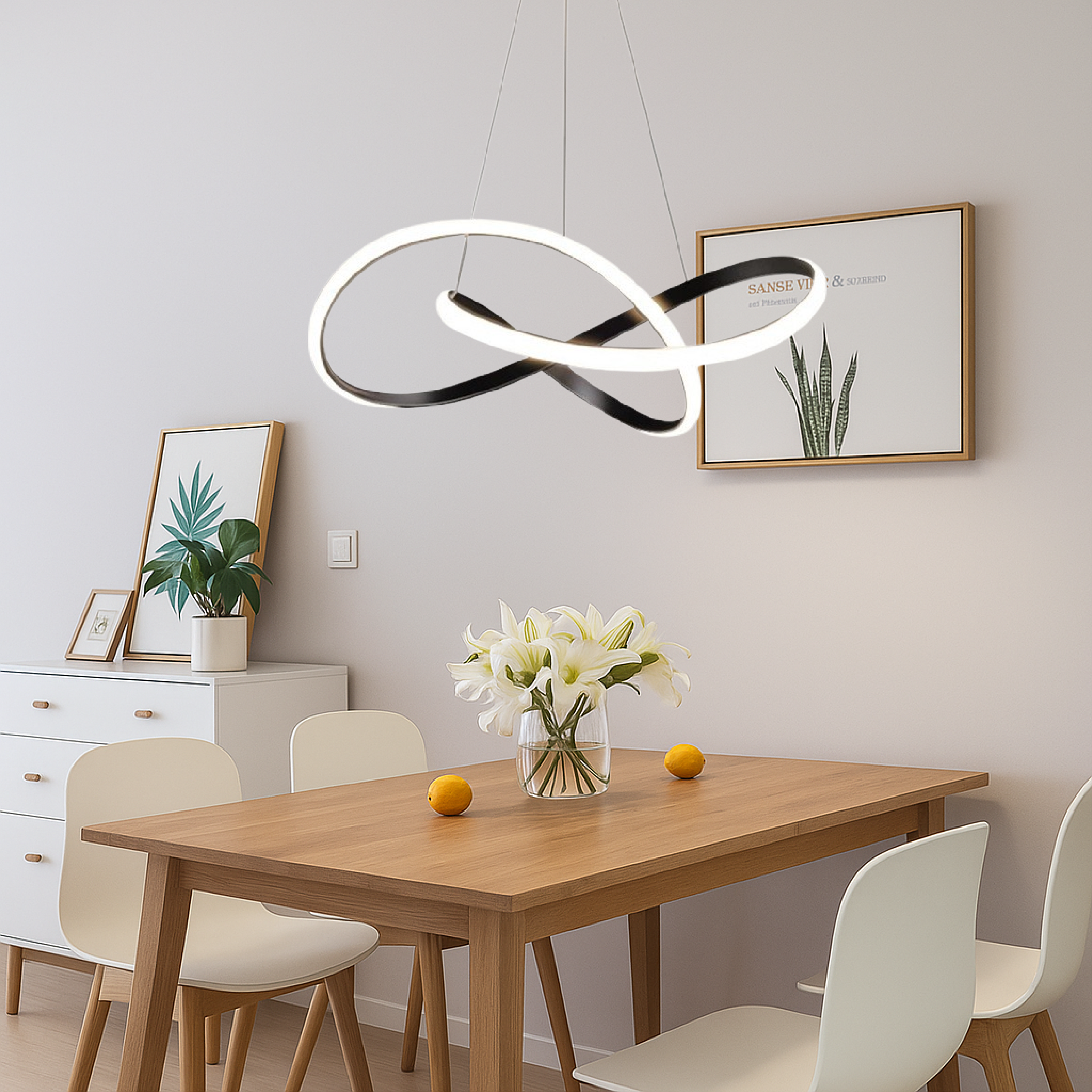 Camara - Lampada a Sospensione Moderna in Alluminio Nero per Sala da Pranzo