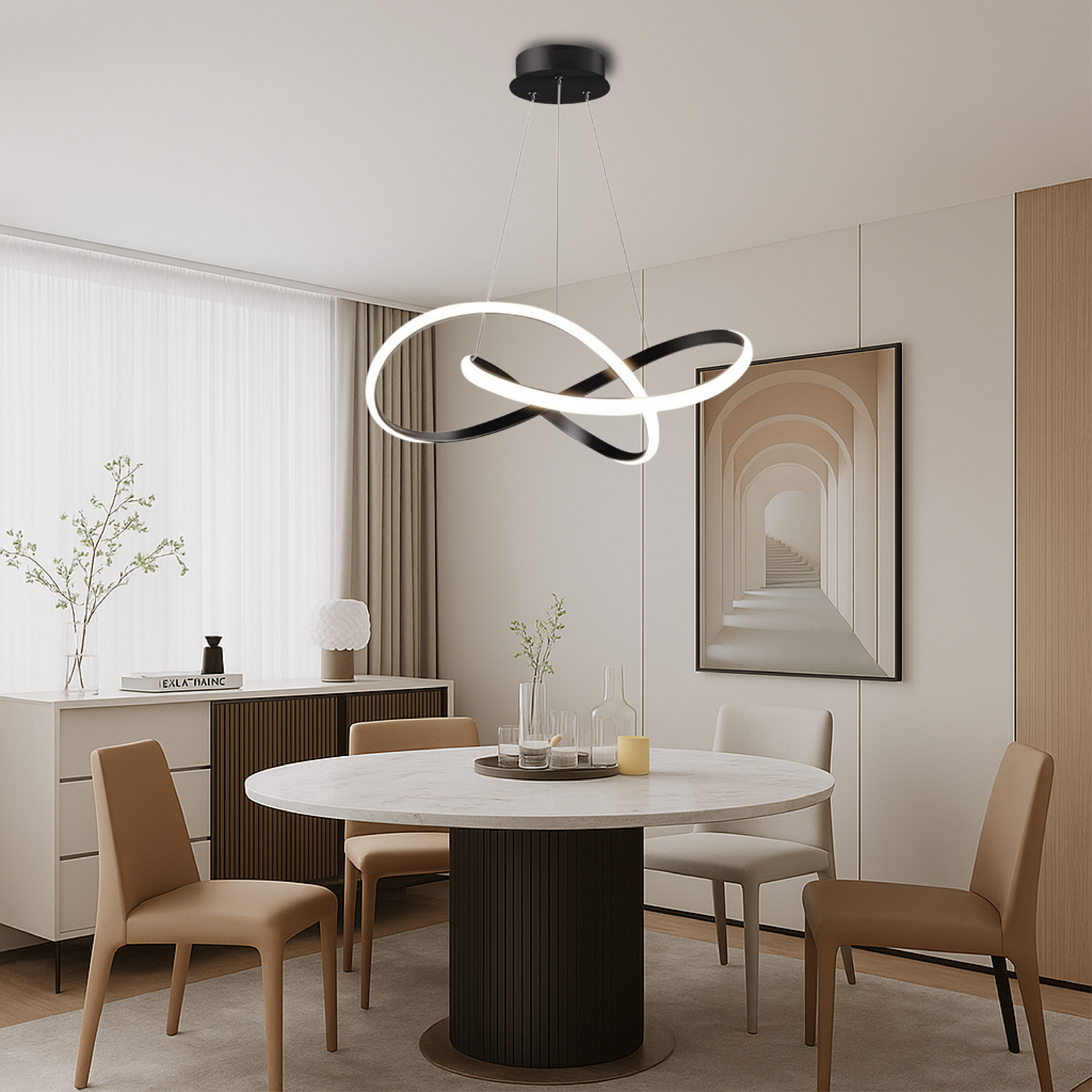 Camara - Lampada a Sospensione Moderna in Alluminio Nero per Sala da Pranzo