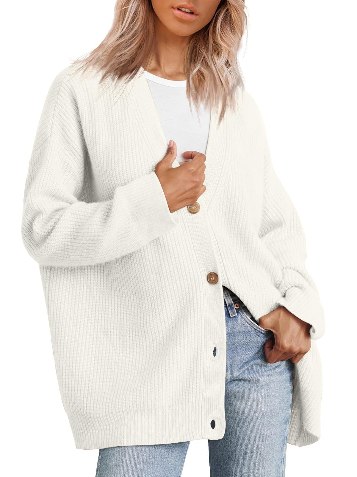 Women's Striped Knit Cardigan with Button-Up Closure in Relaxed Fit