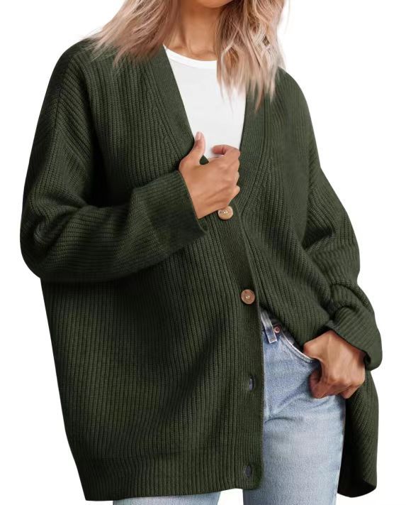 Women's Striped Knit Cardigan with Button-Up Closure in Relaxed Fit