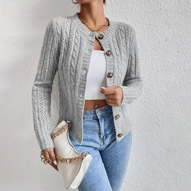 Button-Front Fitted Cable Knit Cardigan for Women