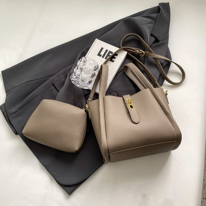 Women's Structured Handbag with Top Handles and Gold-Tone Hardware
