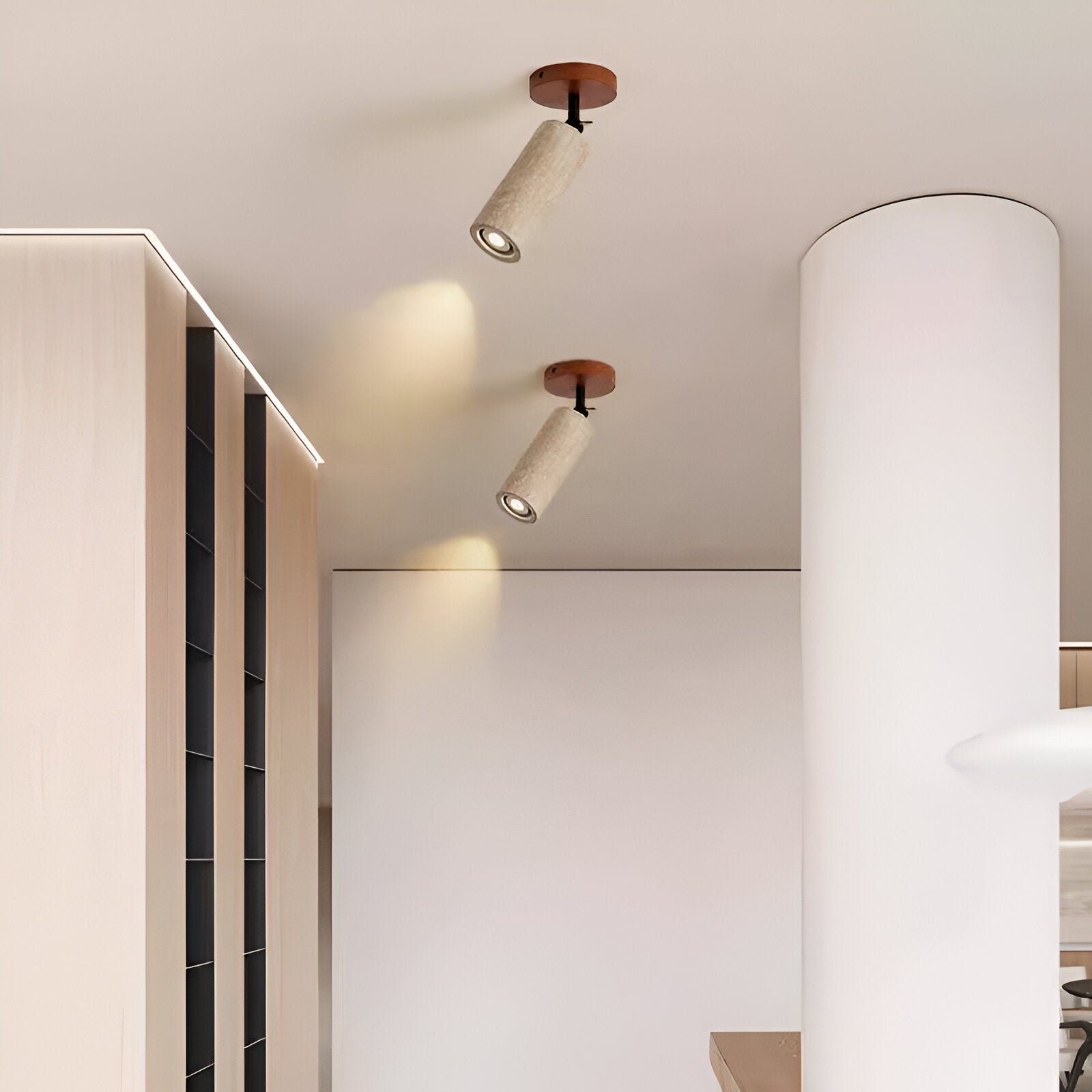 Serapha - Lampada LED da Parete e Soffitto in Travertino e Legno, Regolabile
