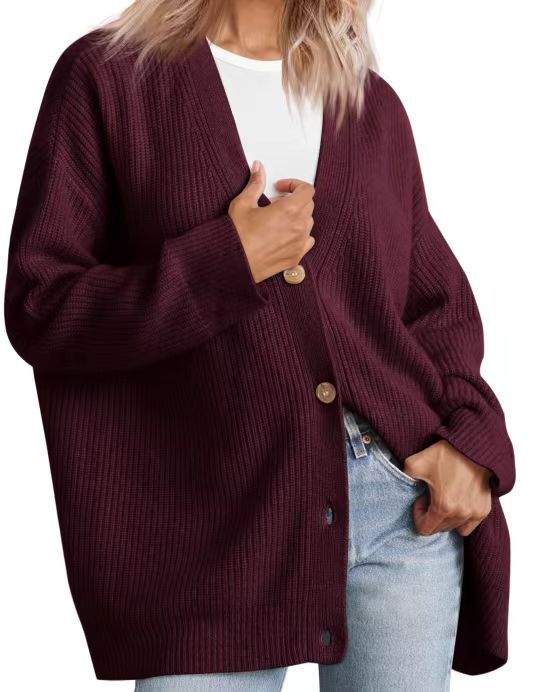Women's Striped Knit Cardigan with Button-Up Closure in Relaxed Fit