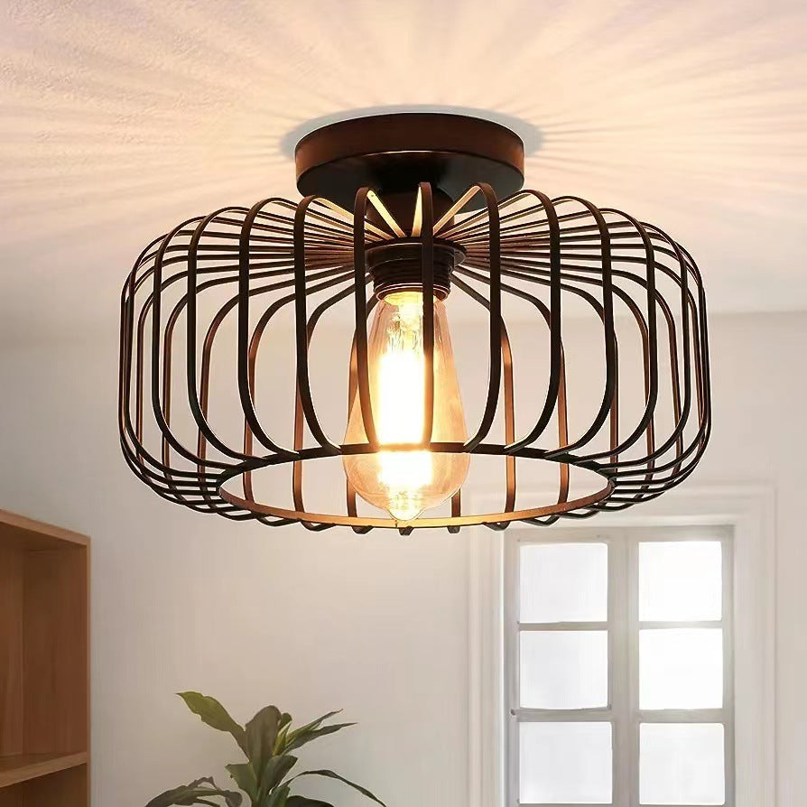 Nerassa - Lampada a soffitto in stile gabbia per uccelli, design industriale moderno, colore nero