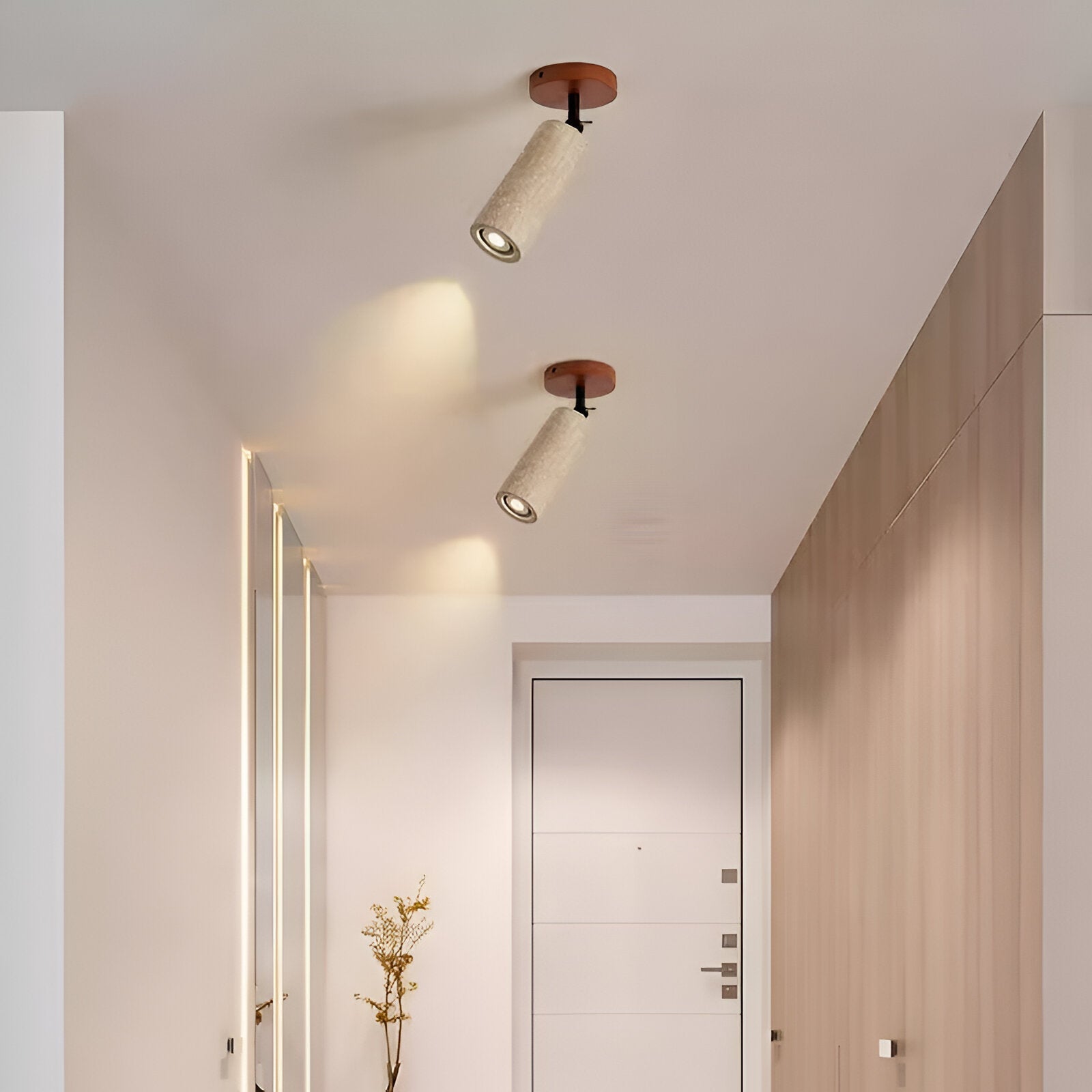 Serapha - Lampada LED da Parete e Soffitto in Travertino e Legno, Regolabile