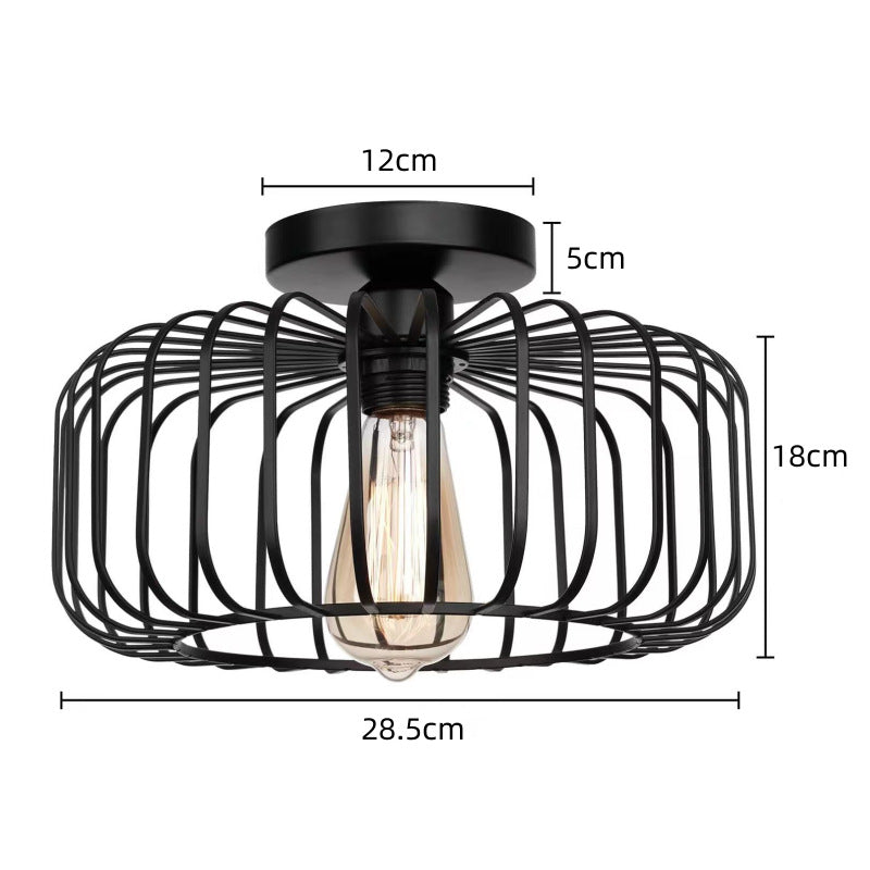Nerassa - Lampada a soffitto in stile gabbia per uccelli, design industriale moderno, colore nero